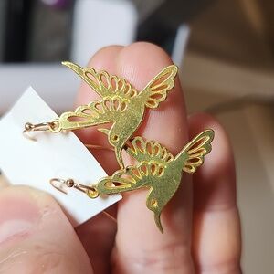 💙Gold Stainless Steel Shiney Laser Cut Hummingbird Hypoallergenic Earrings